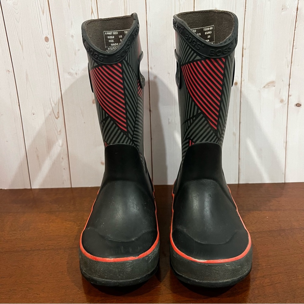 Bogs Black and Red Striped Rain Boots